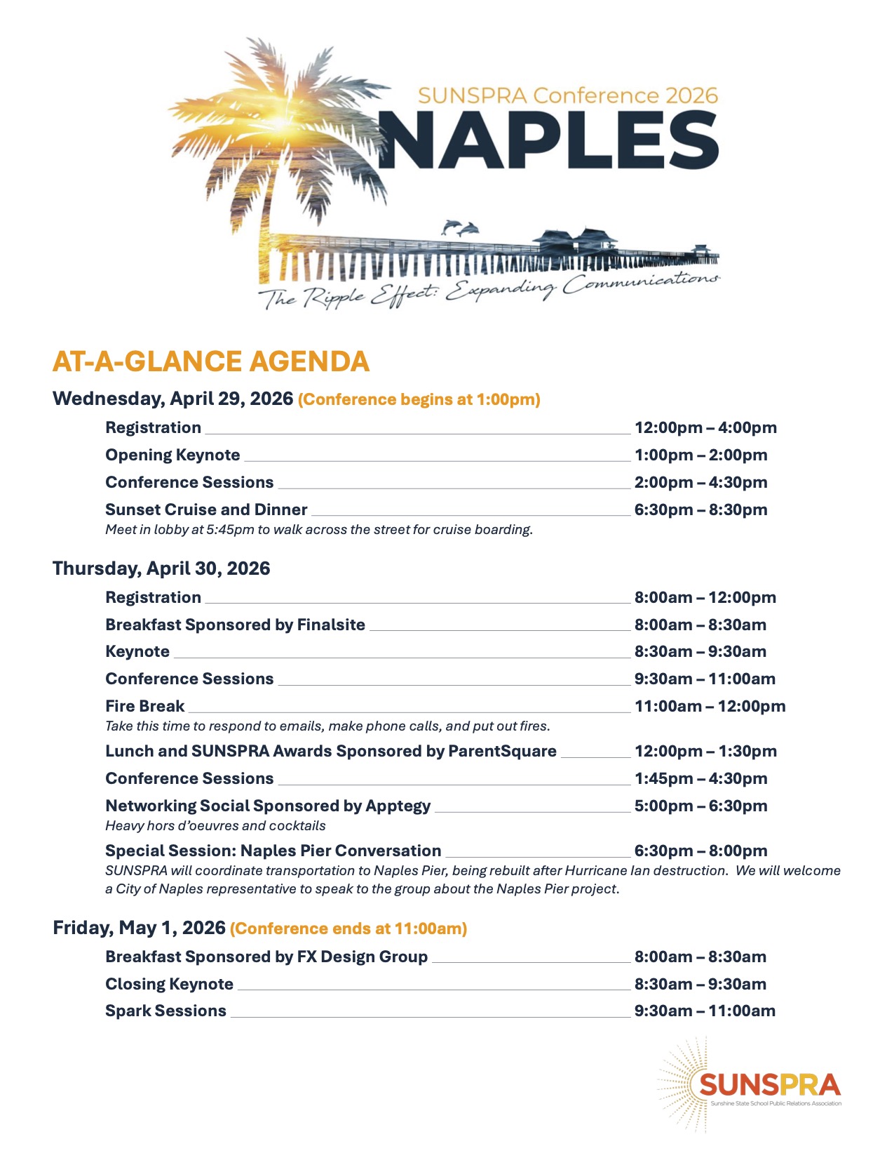 Naples Conference Agenda with dates and times